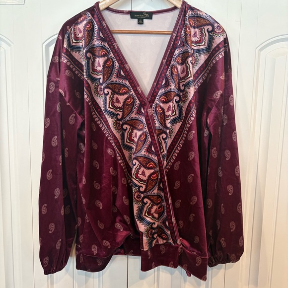 Suzanne Betro Burgundy Velvet Top Size 2X - Picture 1 of 7